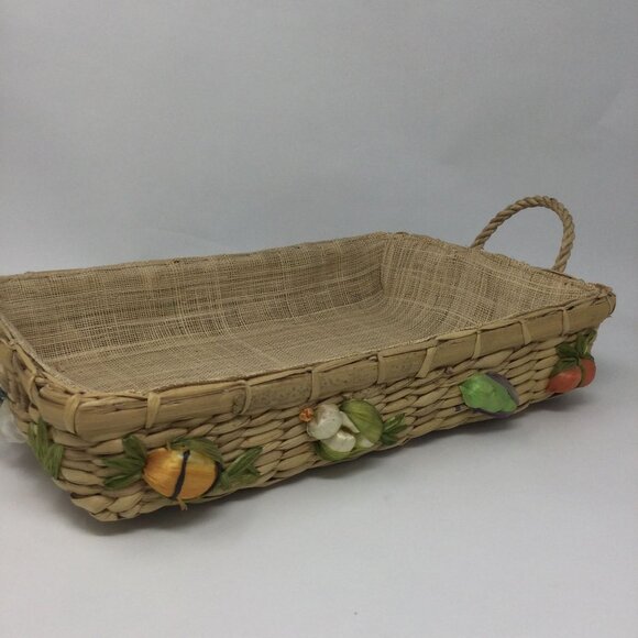 Vintage Straw Tray Decorative Fruit Baskets Set of 2 1960'S - Picture 4 of 14